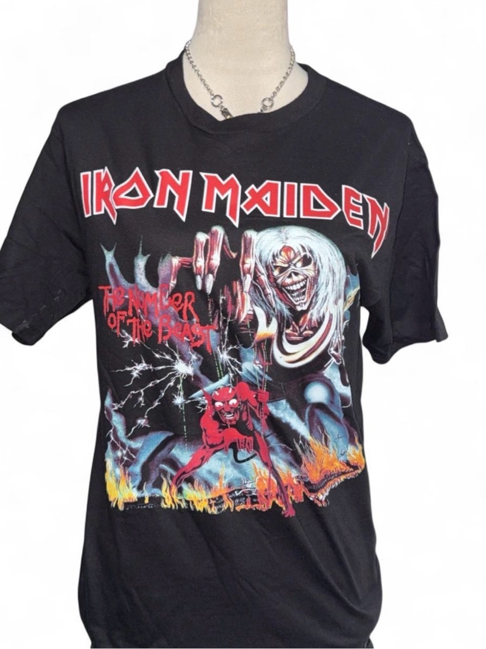 Iron Maiden Black 'The Number of the Beast' Graphic Short Sleeve Tee
